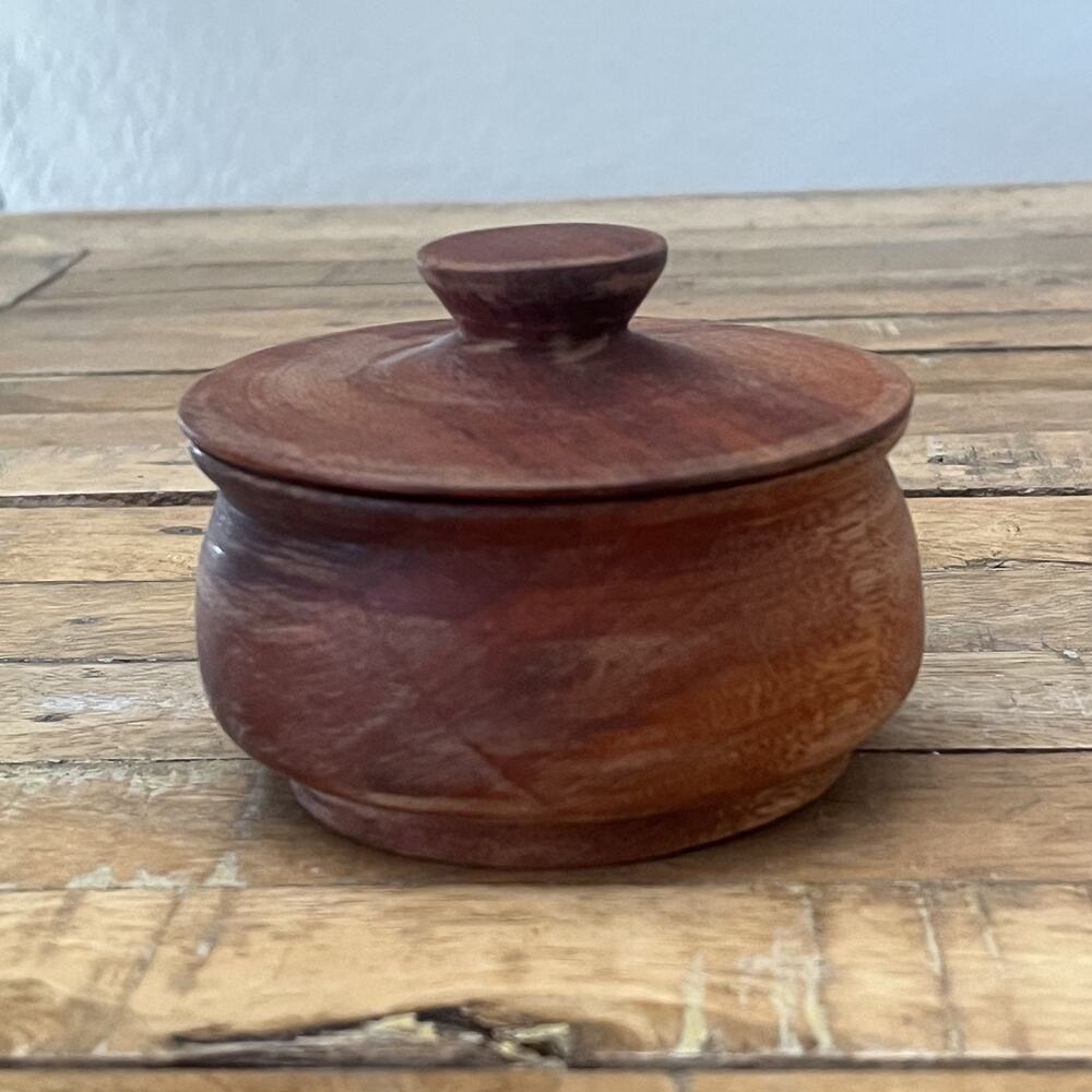 Vintage Wooden Spice Bowl 4" with Lid Trinket Multipurpose